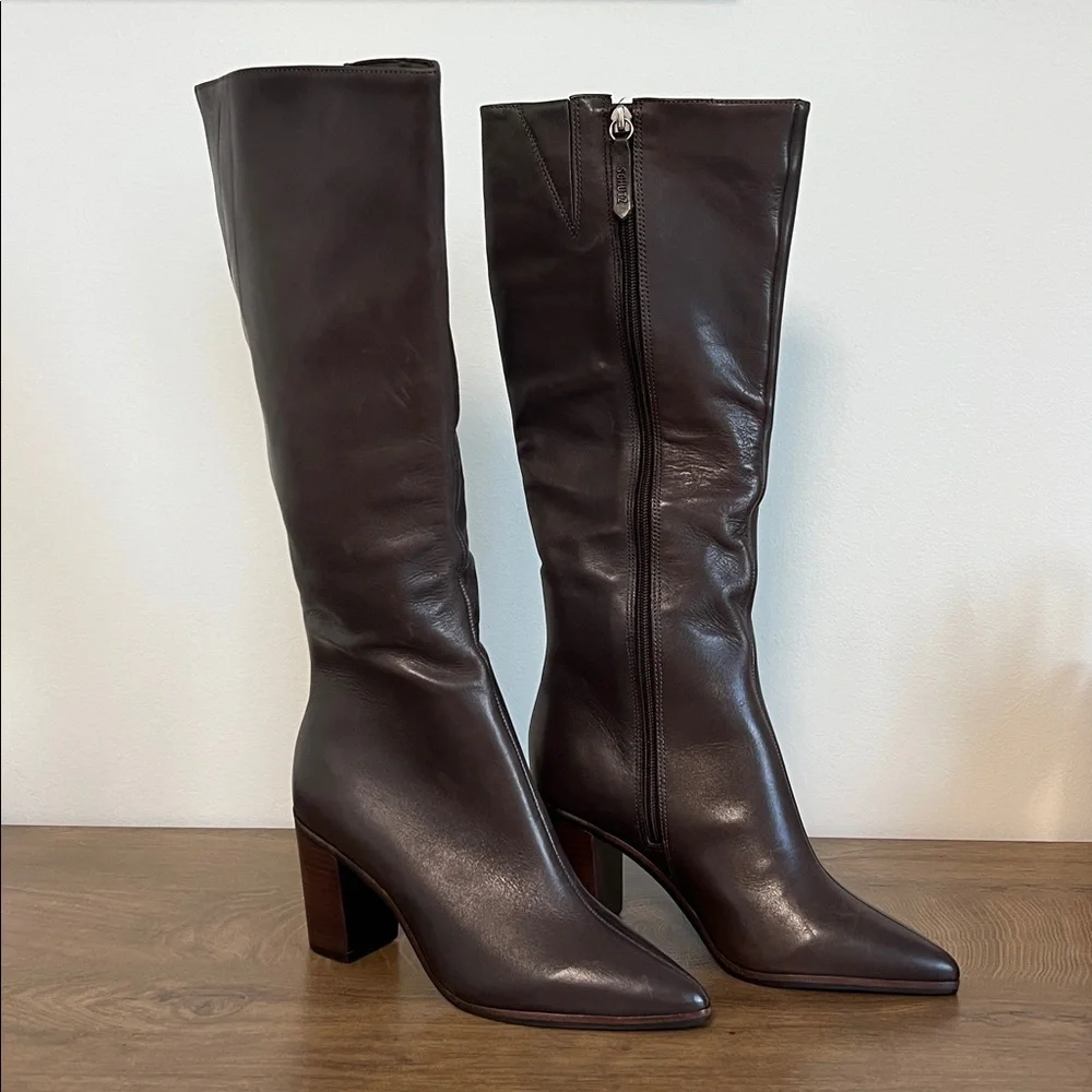 SCHUTZ MIKKI UP BLOCK BOOT Brown Maroon Leather Knee-high Sz 5